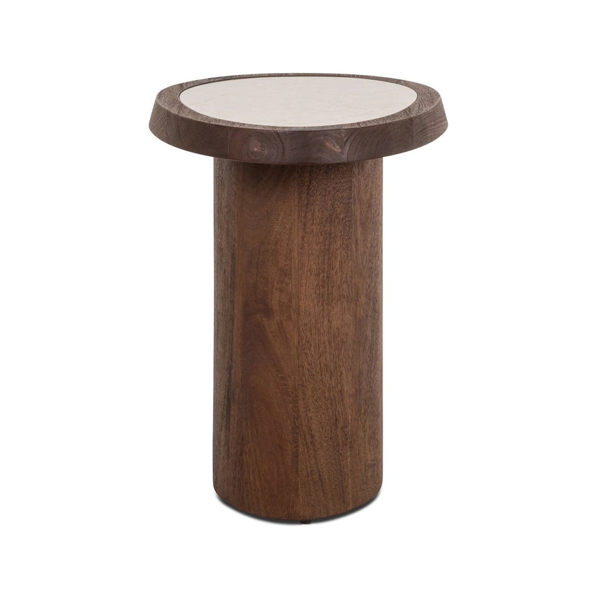 Beistelltisch Melrose aus Botticino-Marmor und Mangoholz in spicebrown, 50x39x51 cm von Richmond Interiors – Produktbild 3