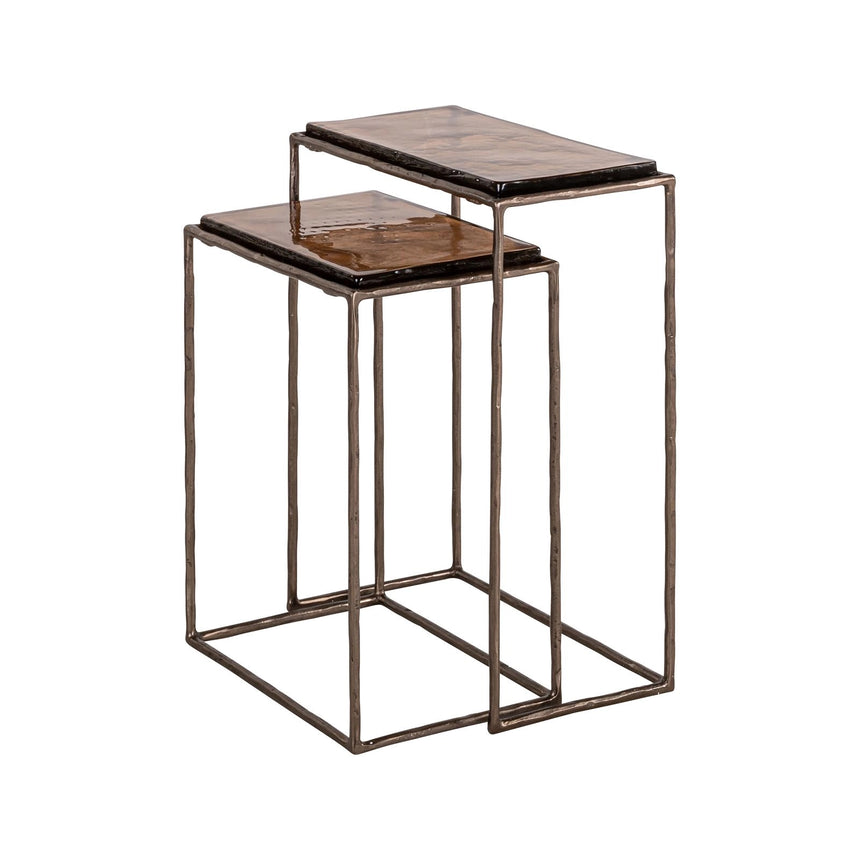 Beistelltisch Villano aus Eisen und Glas in bronze als 2er-Set, 46x23x55 cm von Richmond Interiors – Bild 1