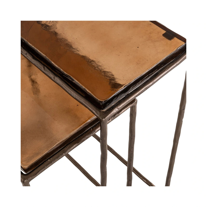 Beistelltisch Villano aus Eisen und Glas in bronze als 2er-Set, 46x23x55 cm von Richmond Interiors – Bild 5
