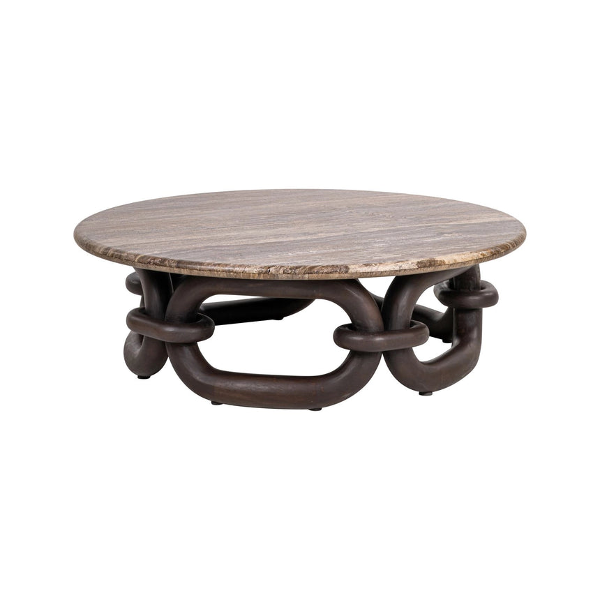 Couchtisch Chainey aus Travertin und Mangoholz in aschbraun, 110x110x35 cm von Richmond Interiors – Bild 1
