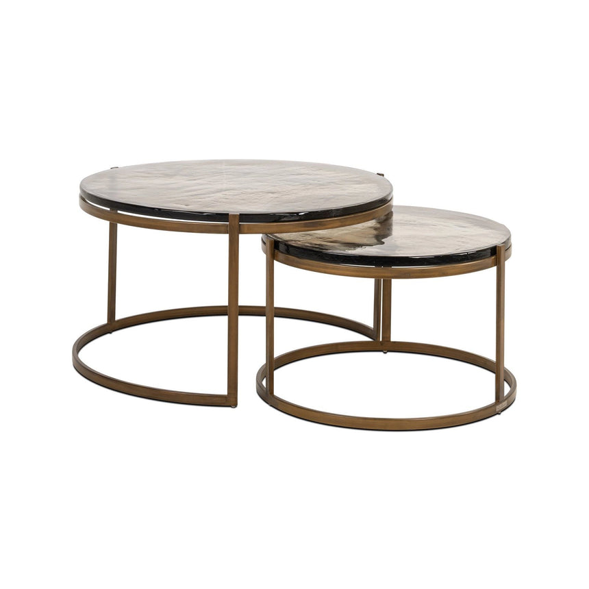 Couchtisch Cleo mit Glas in gold 2er-Set, 82x82x45,5 cm von Richmond Interiors – Produktbild 1