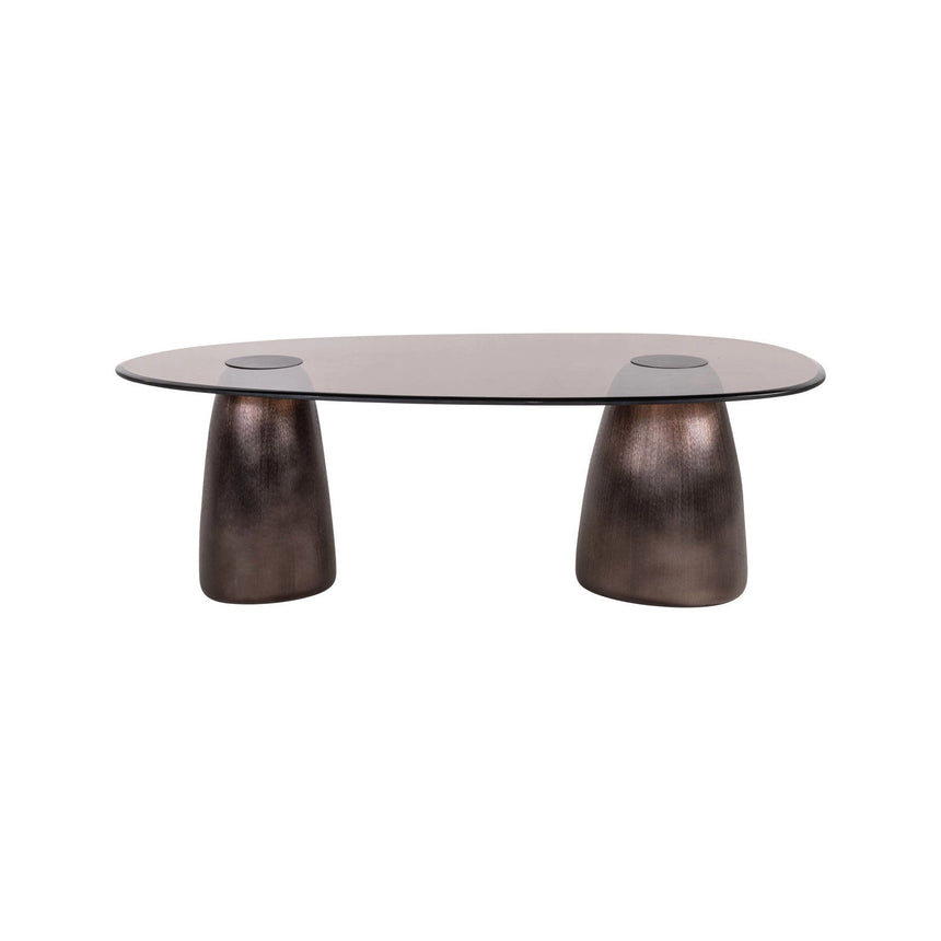Couchtisch Hayden oval aus Aluminium und Glas in bronze, 128x69x42 cm von Richmond Interiors – Bild 3