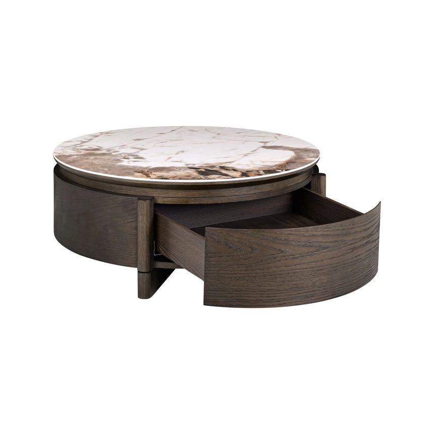 Couchtisch Langford mit 1 Schublade, Eichenfurnier und Keramik in braun, 90x90x35 cm von Richmond Interiors – Bild 3