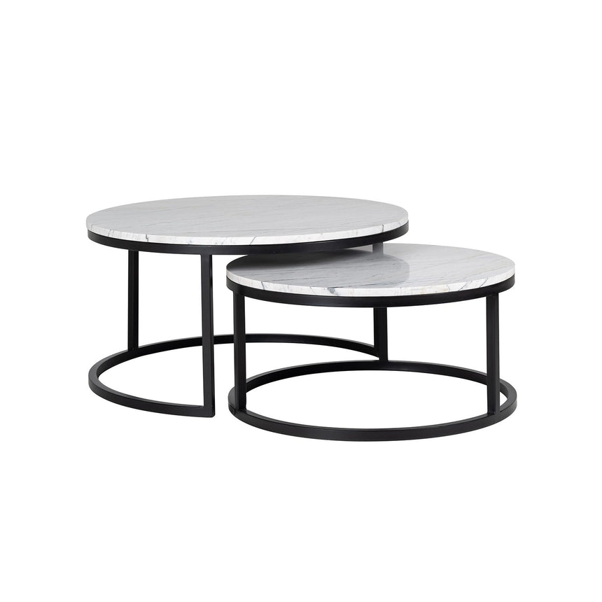 Couchtisch Lexington aus Metall und Carrara-Marmor in weiß als 2er-Set, 92x92x46 cm von Richmond Interiors – Bild 1