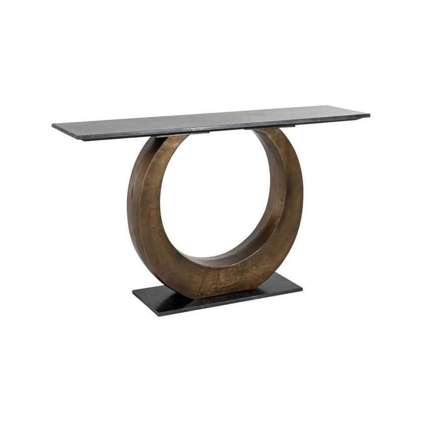 Konsolentisch Luna aus Aluminium und Black-Marine-Marmor in gold, 140x35x78 cm von Richmond Interiors – Bild 1