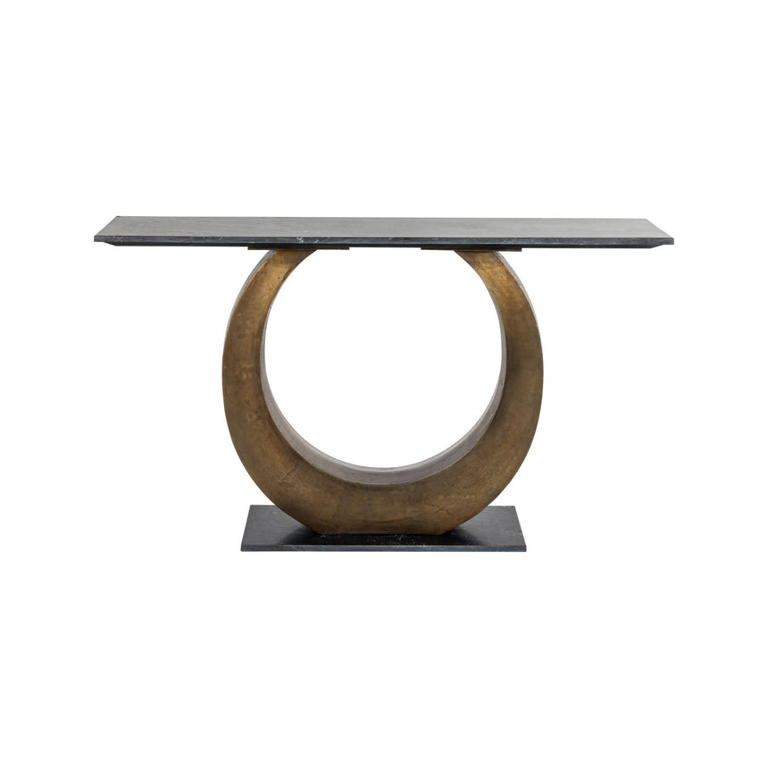Konsolentisch Luna aus Aluminium und Black-Marine-Marmor in gold, 140x35x78 cm von Richmond Interiors – Bild 3