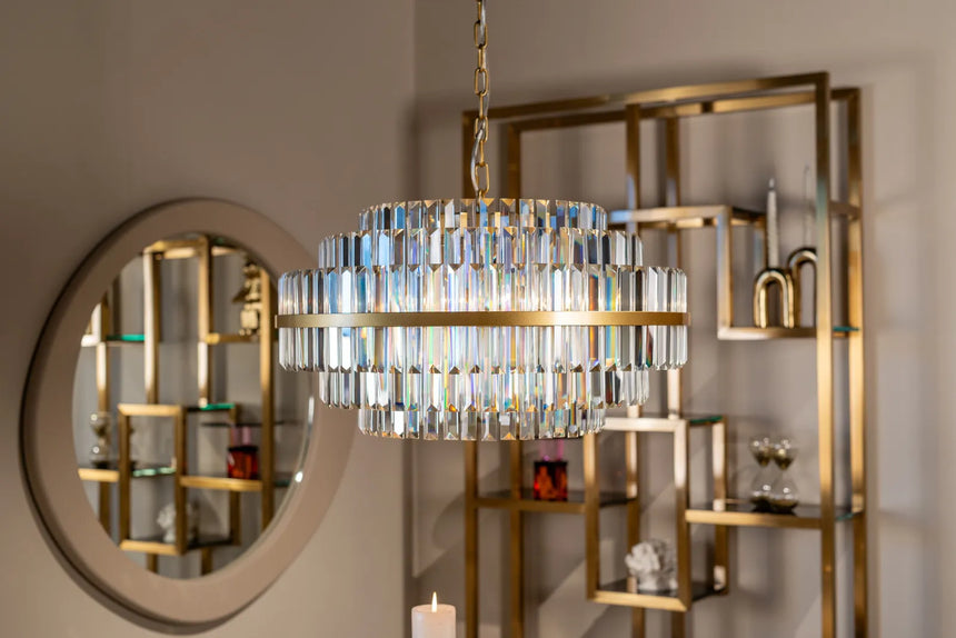 Kronleuchter Desire in brushed gold aus Eisen und Kristall, 49x49x35 cm von Richmond Interiors – Produktbild 9