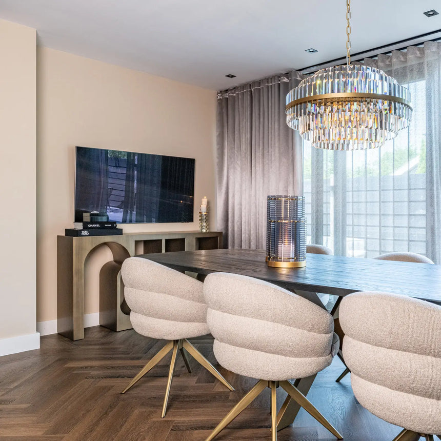 Kronleuchter Desire in brushed gold aus Eisen und Kristall, 65x65x38 cm von Richmond Interiors – Produktbild 3
