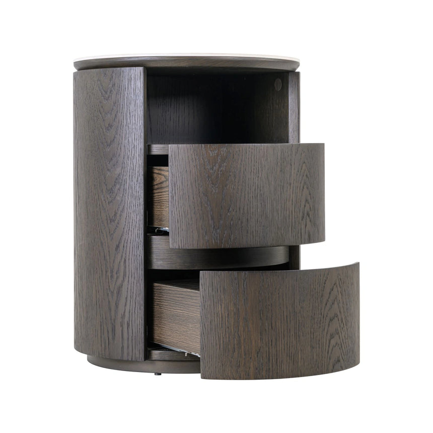 Nachttisch Nando mit 2 Schubladen und Eichenfurnier in braun sowie Keramik in Travertinoptik, 45x45x60 cm von Richmond Interiors – Bild 5