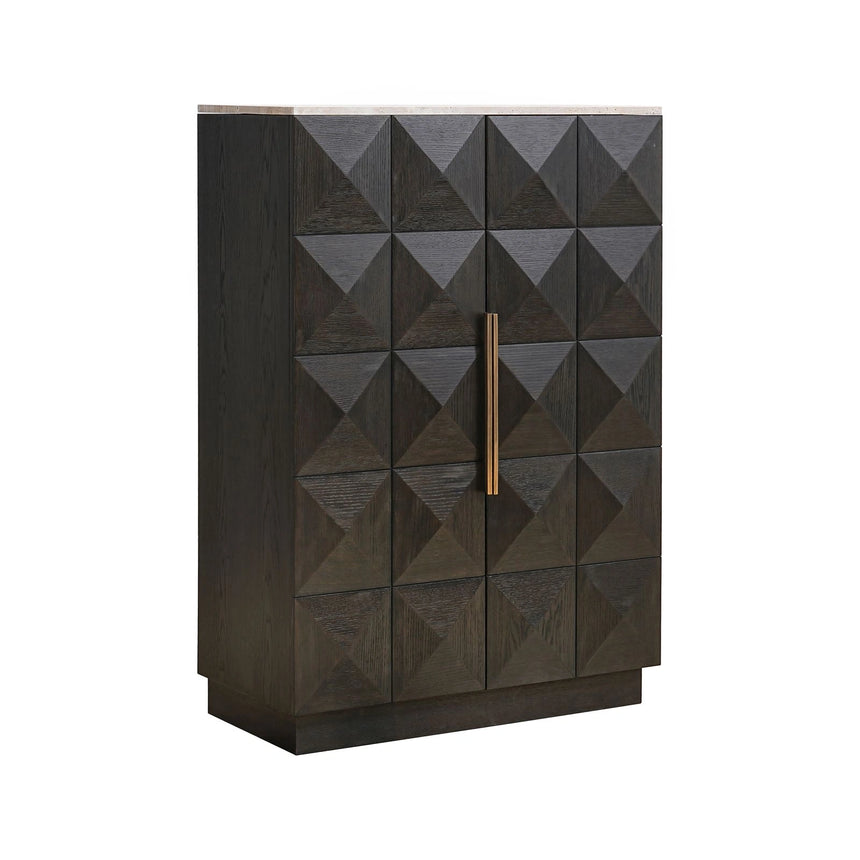 Schrank Claremont mit Eichenfurnier und Travertin in braun, 95x46x139 cm von Richmond Interiors – Bild 1