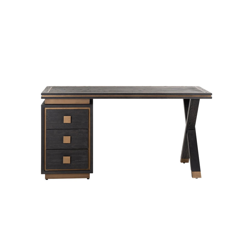 Schreibtisch Hunter aus Eichenfurnier und Metall in schwarz mit rustikaler Optik, 150x60x76 cm von Richmond Interiors – Bild 4