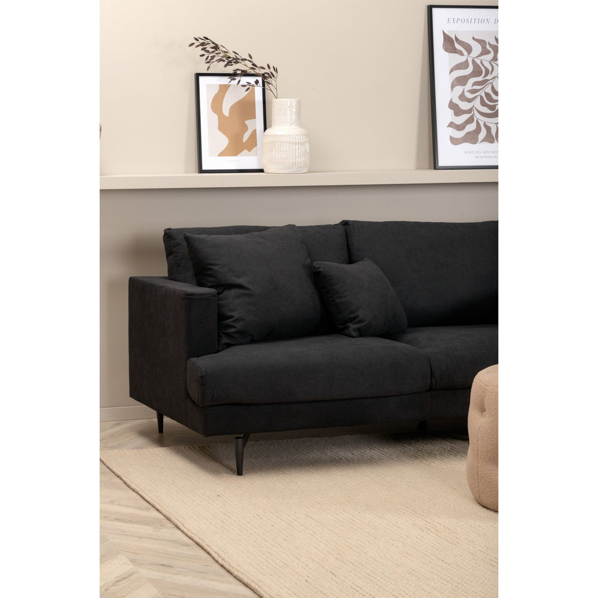 Sofia 3-Sitzer Sofa - Schwarz / Schwarzer Stoff - ZEN ZONE Furniture