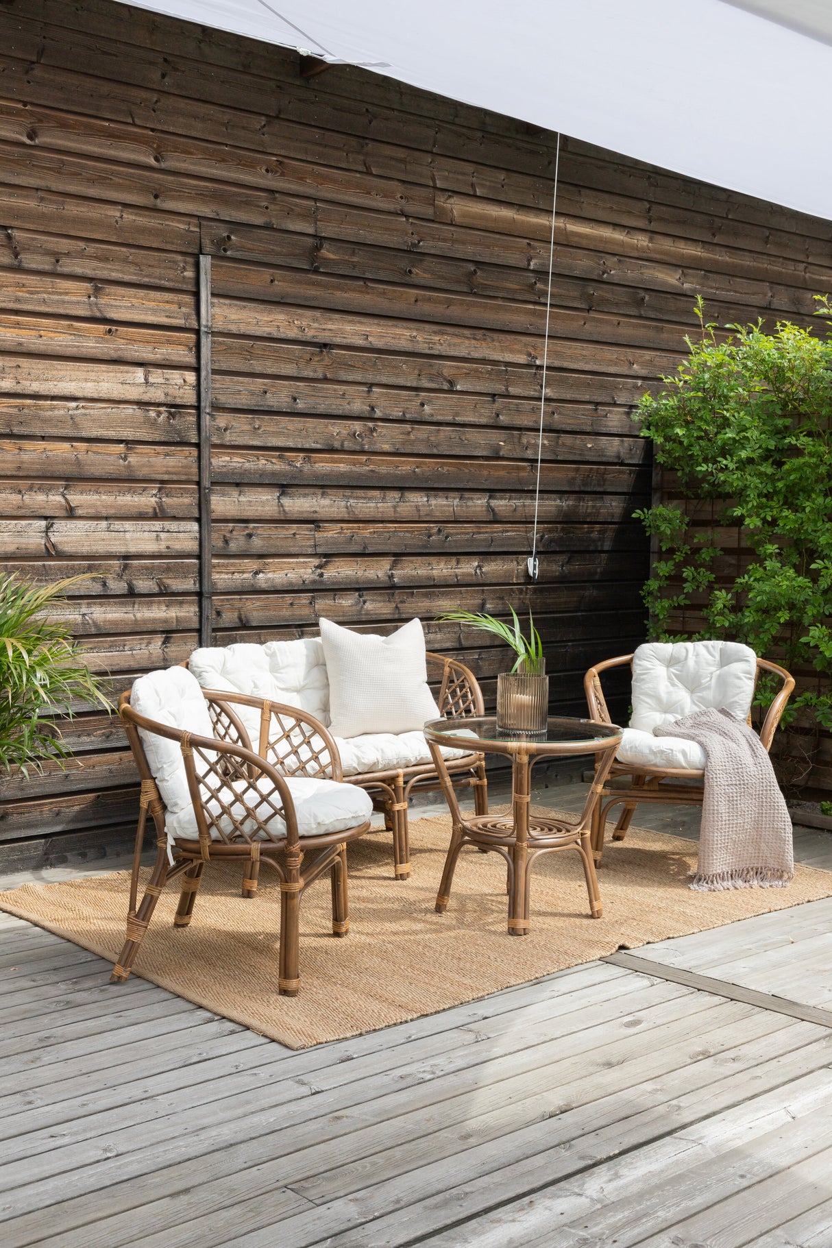 Wera Lounge Set Rattan / Offwhite Kissen - ZEN ZONE Furniture