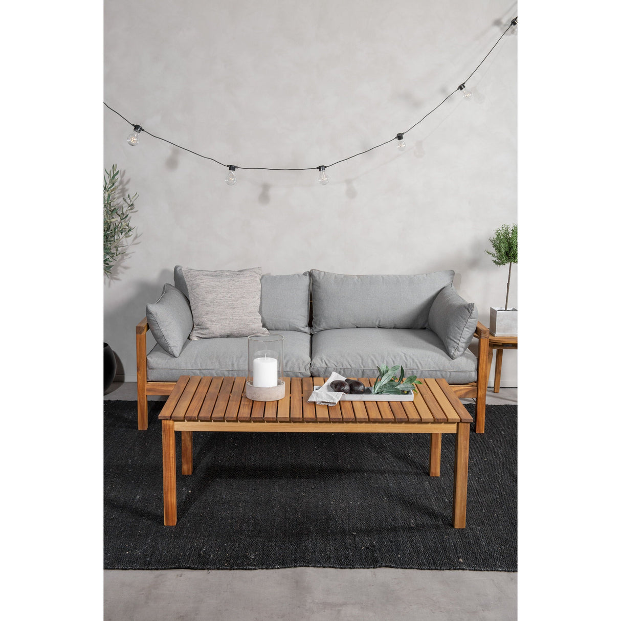 Marion 2-Sitzer Doppelsofabank - Grauer Stoff / Akazie - ZEN ZONE Furniture
