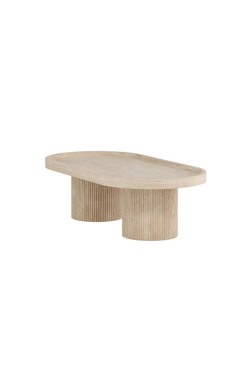 Couchtisch Krille mit beigem Travertinlook, 60x120x35 cm von Venture Home – Bild 3