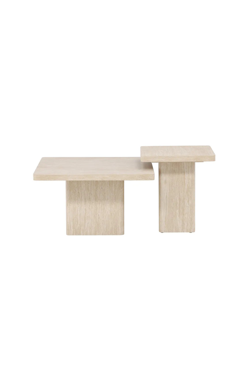 Duo Couchtisch Qvart mit beigem Travertinlook, 130x130x56 cm von Venture Home – Bild 1