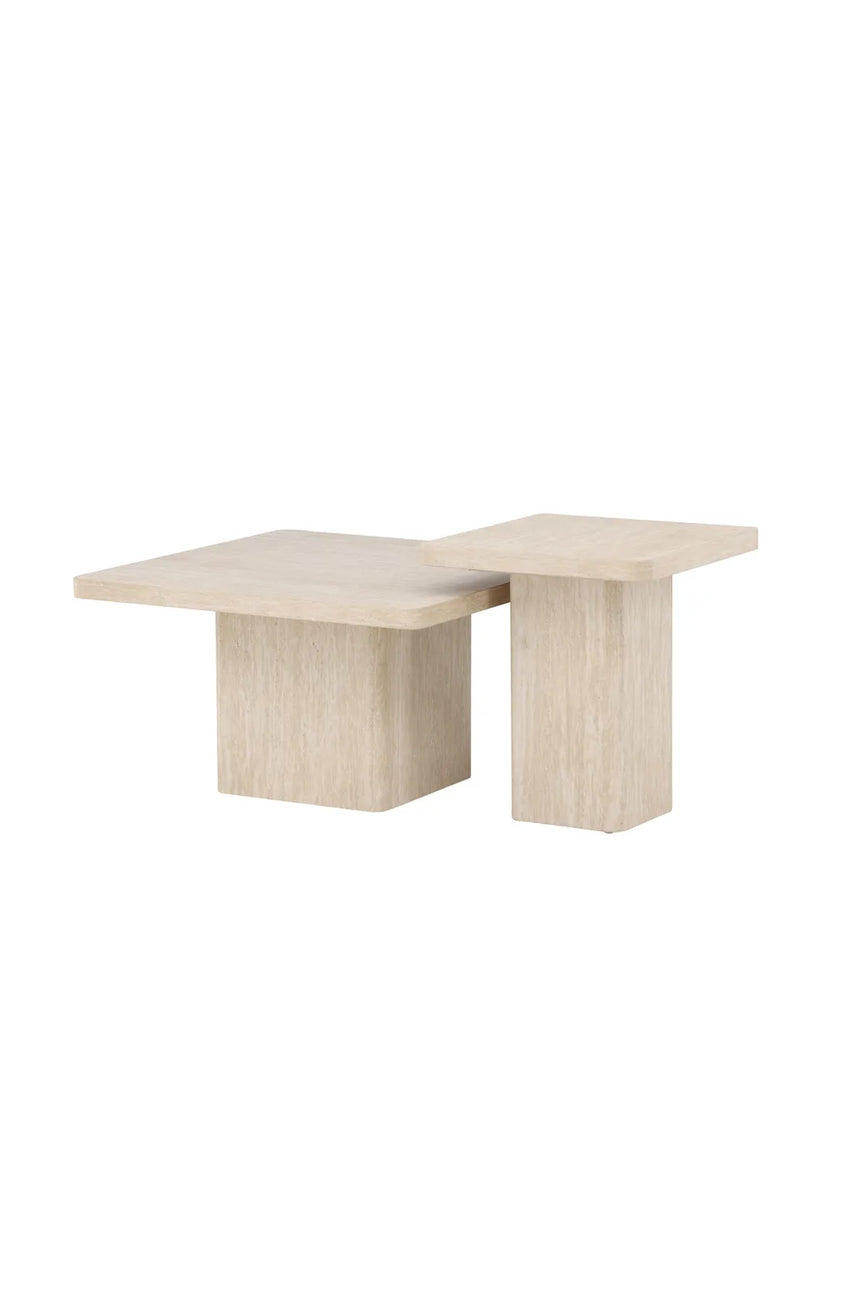 Duo Couchtisch Qvart mit beigem Travertinlook, 130x130x56 cm von Venture Home – Bild 2