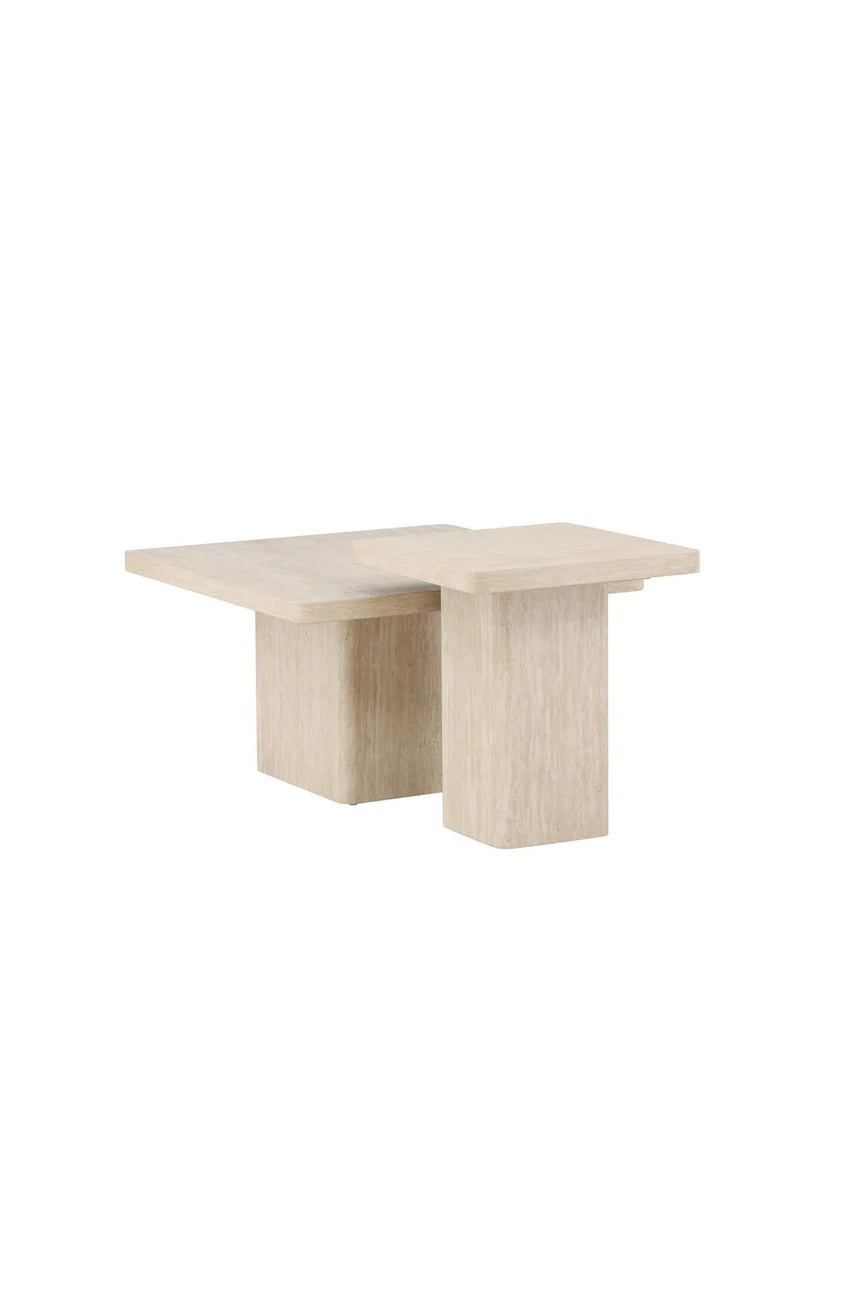 Duo Couchtisch Qvart mit beigem Travertinlook, 130x130x56 cm von Venture Home – Bild 3