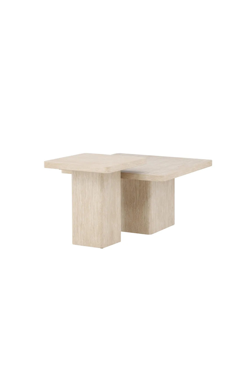 Duo Couchtisch Qvart mit beigem Travertinlook, 130x130x56 cm von Venture Home – Bild 5