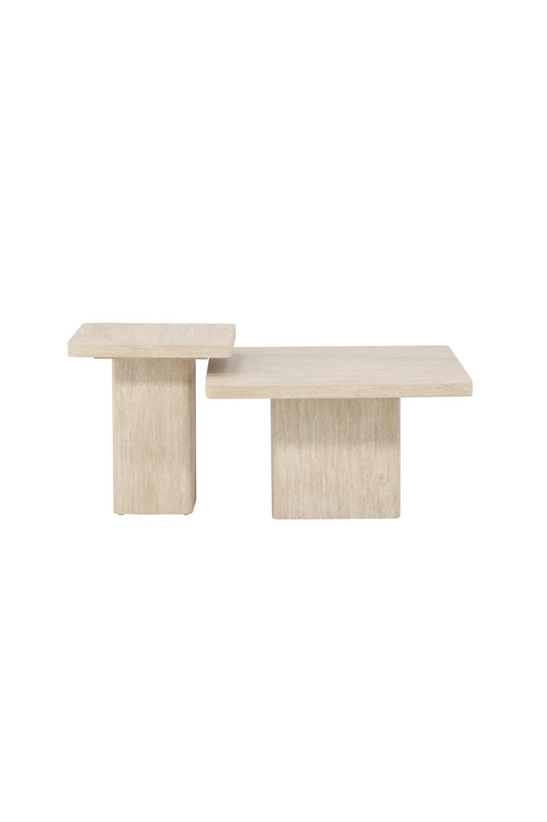 Duo Couchtisch Qvart mit beigem Travertinlook, 130x130x56 cm von Venture Home – Bild 7