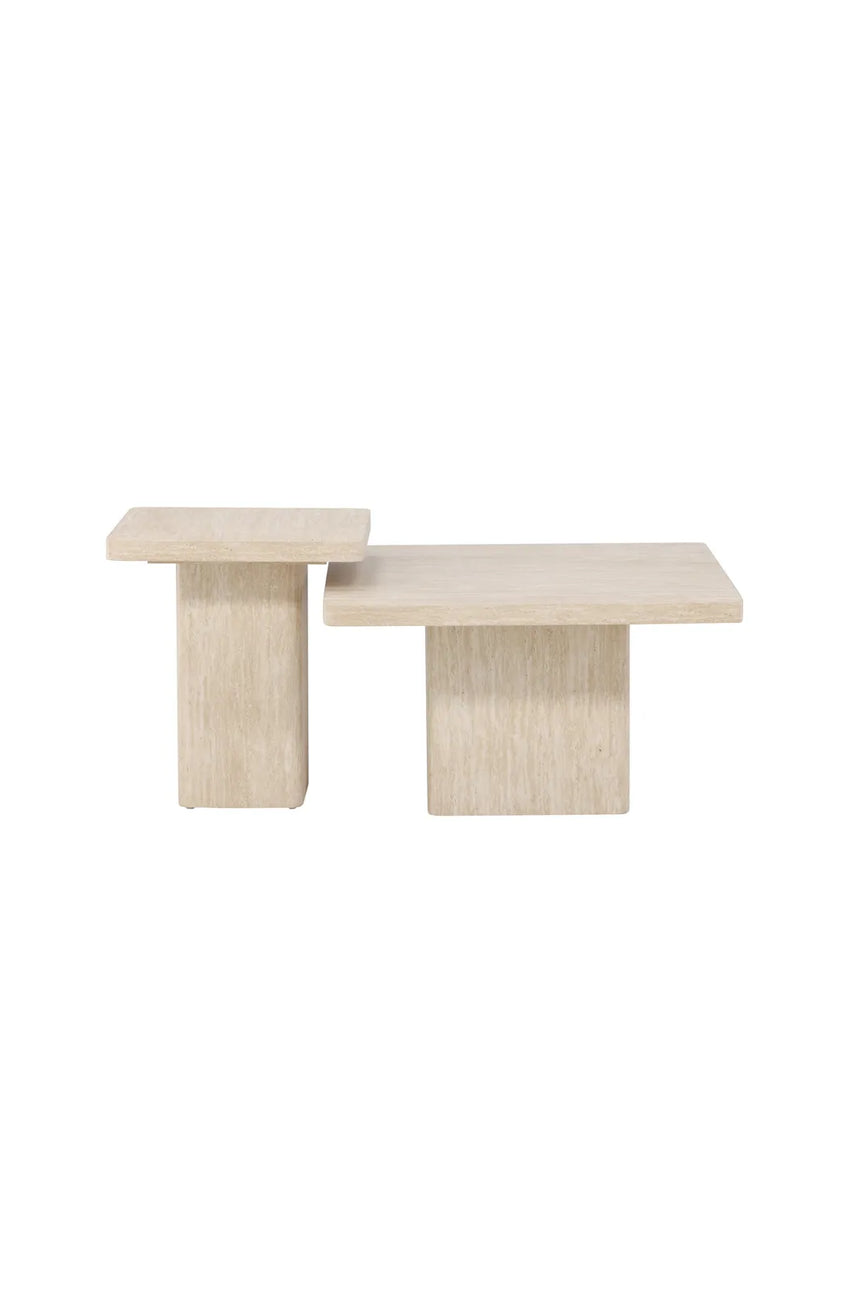 Duo Couchtisch Qvart mit beigem Travertinlook, 130x130x56 cm von Venture Home – Bild 7