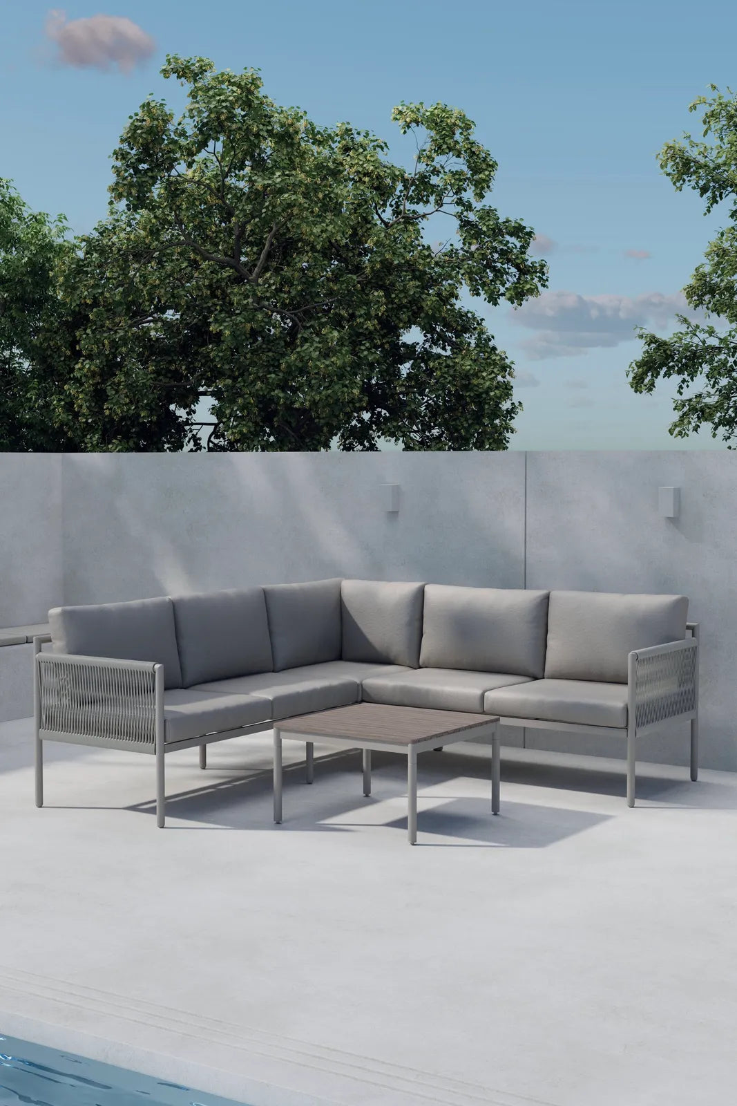 Garten Ecksofa-Set Kos aus Polyester und Aluminium mit Polywood Tischplatte von Venture Home – Bild 4