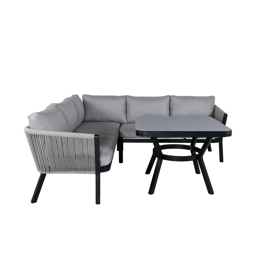 Garten Ecksofa-Set Virya aus Aluminium, Seil in Schwarz/Grau, inkl. Kissen - ZEN ZONE Furniture