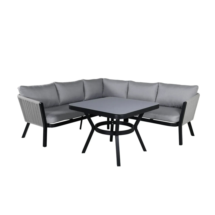 Garten Ecksofa-Set Virya aus Aluminium, Seil in Schwarz/Grau, inkl. Kissen - ZEN ZONE Furniture