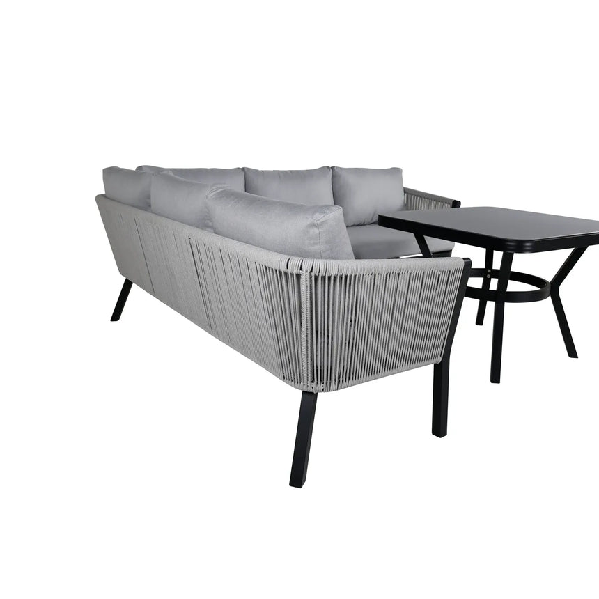 Garten Ecksofa-Set Virya aus Aluminium, Seil in Schwarz/Grau, inkl. Kissen - ZEN ZONE Furniture