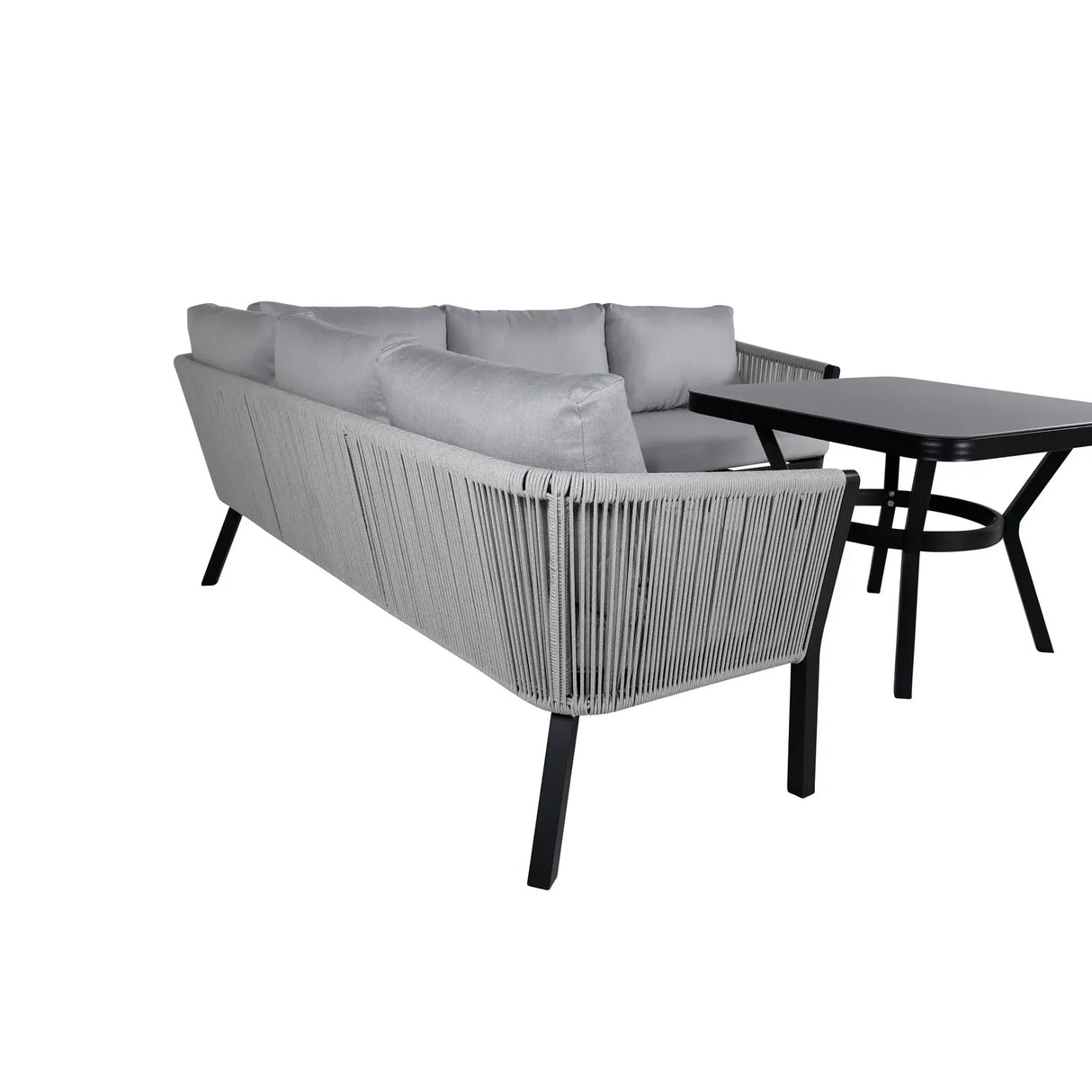 Garten Ecksofa-Set Virya aus Aluminium, Seil in Schwarz/Grau, inkl. Kissen - ZEN ZONE Furniture