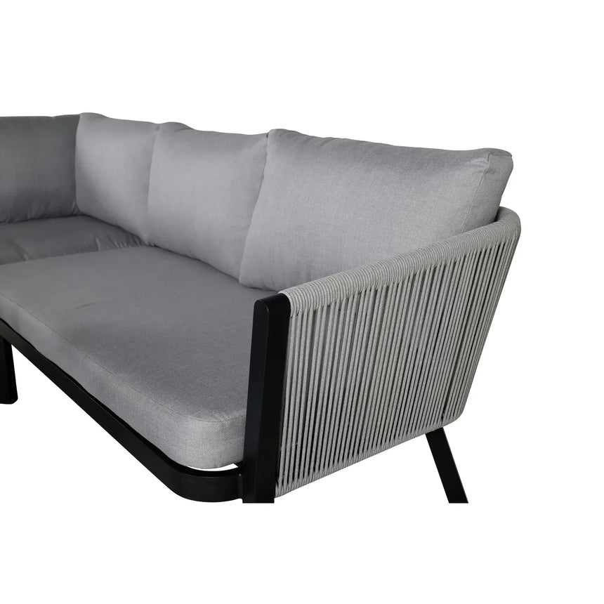 Garten Ecksofa-Set Virya aus Aluminium, Seil in Schwarz/Grau, inkl. Kissen - ZEN ZONE Furniture