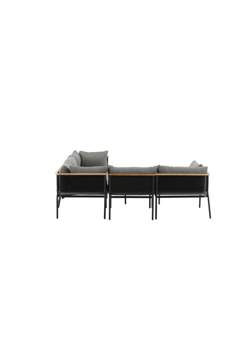 Garten Ecksofagruppe Nettan aus schwarzem Stahl, Teak und Polyester in Grau von Venture Home – Bild 10