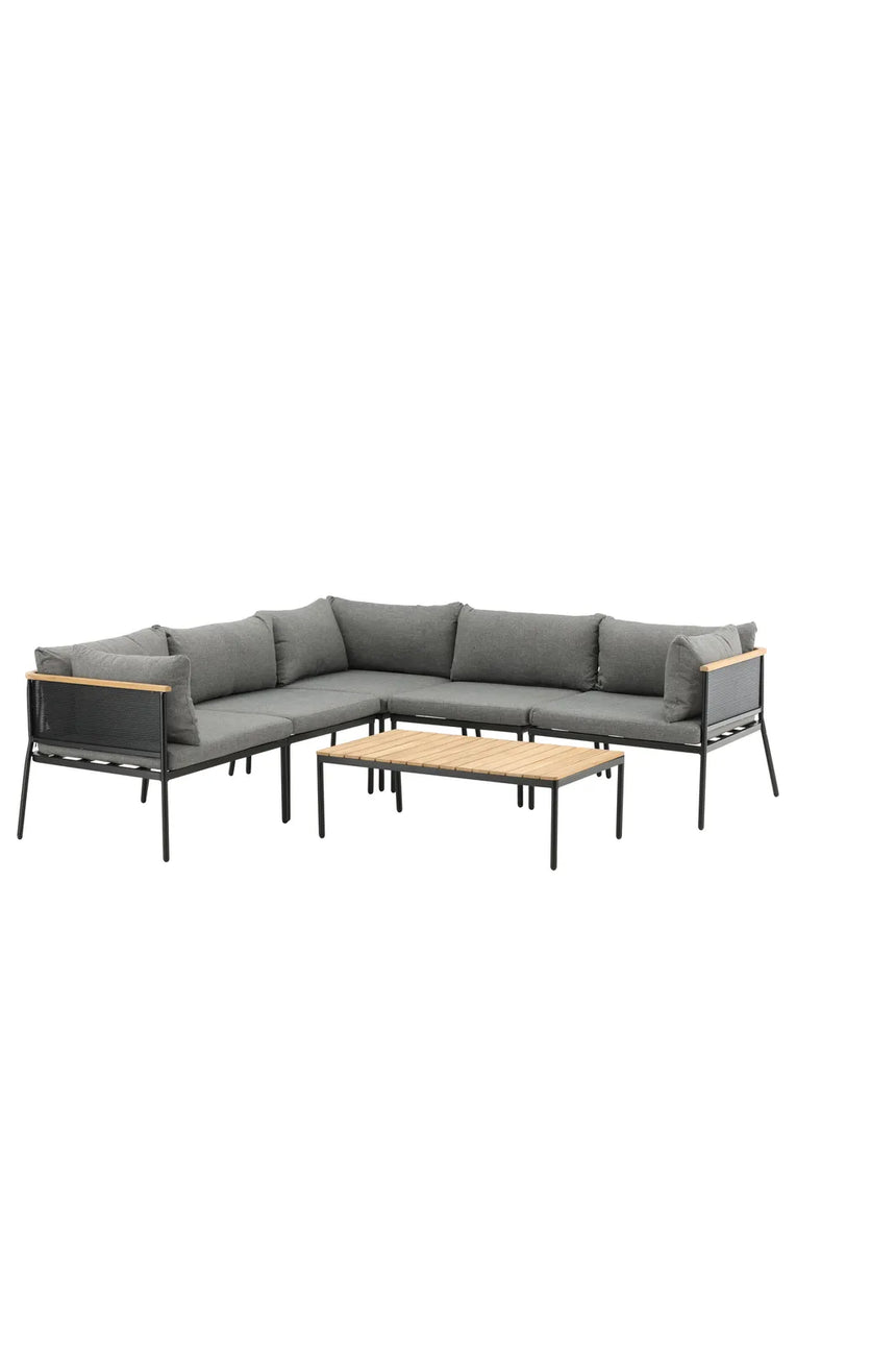Garten Ecksofagruppe Nettan aus schwarzem Stahl, Teak und Polyester in Grau von Venture Home – Bild 2
