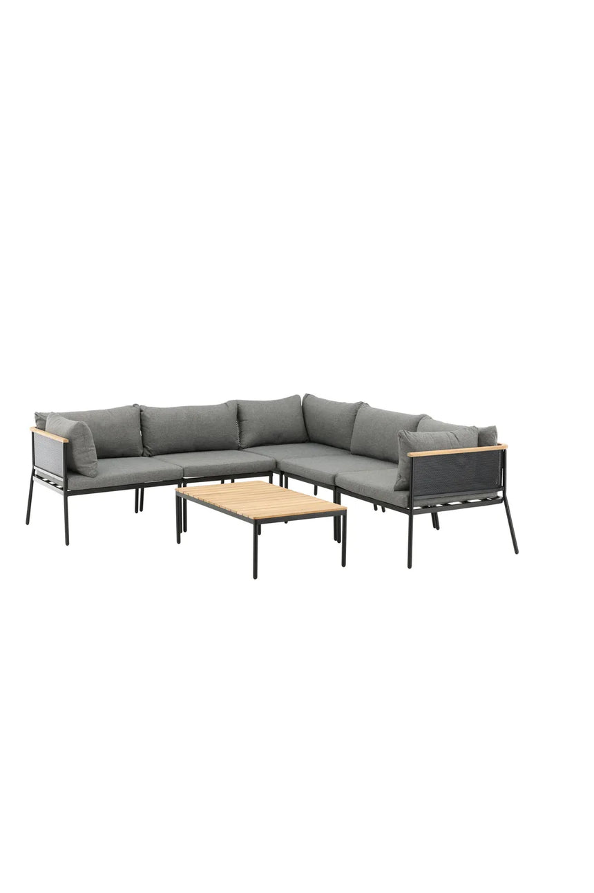 Garten Ecksofagruppe Nettan aus schwarzem Stahl, Teak und Polyester in Grau von Venture Home – Bild 3
