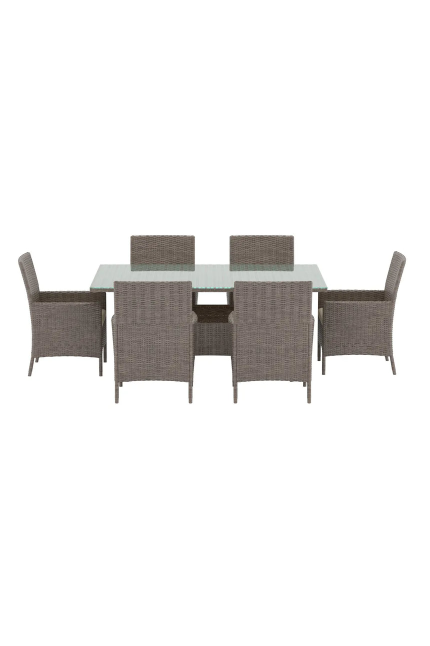 Garten Esstisch-Set Lefkas aus Stahl, Rattan und Glas in Braun von Venture Home – Bild 1