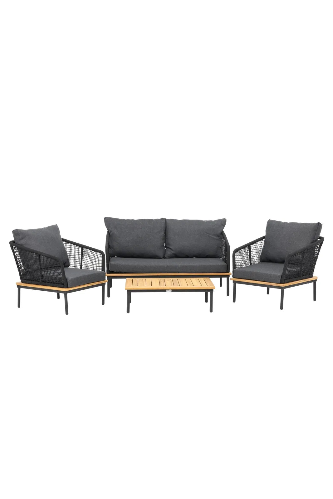 Garten Lounge-Set Andorra aus Aluminium schwarz, Akazie natur und schwarzem Geflecht von Venture Home – Bild 1
