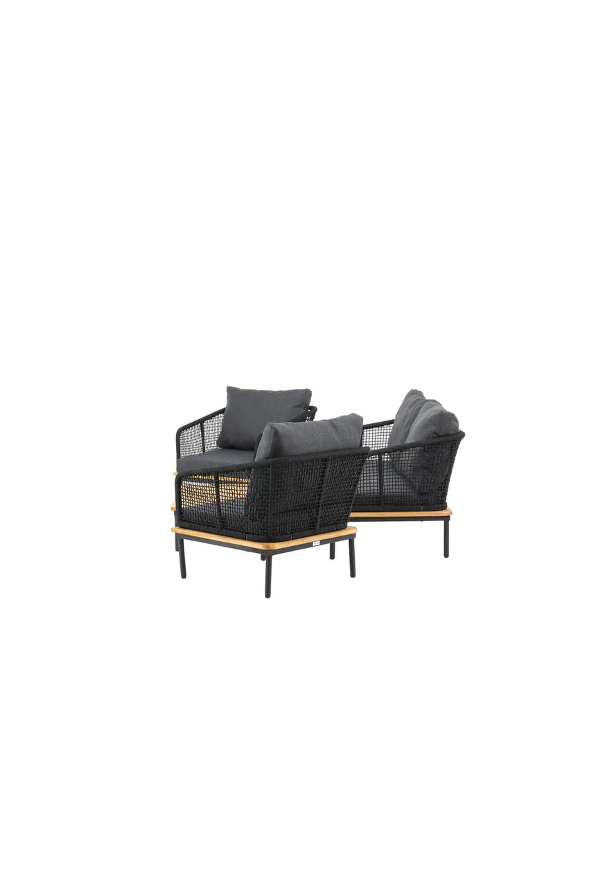 Garten Lounge-Set Andorra aus Aluminium schwarz, Akazie natur und schwarzem Geflecht von Venture Home – Bild 4