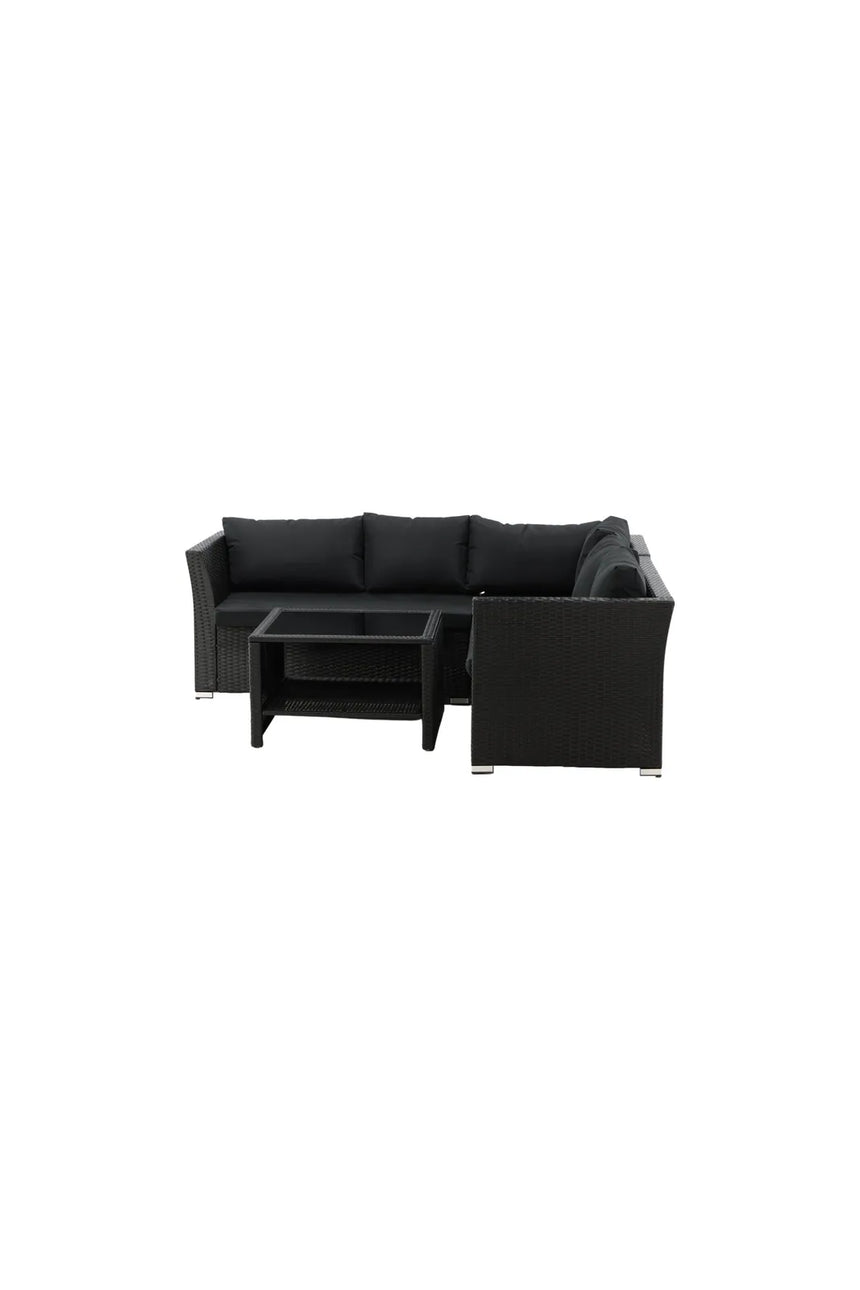 Garten Set Haiti aus schwarzem Geflecht mit schwarzen Polyesterkissen von Venture Home – Bild 1