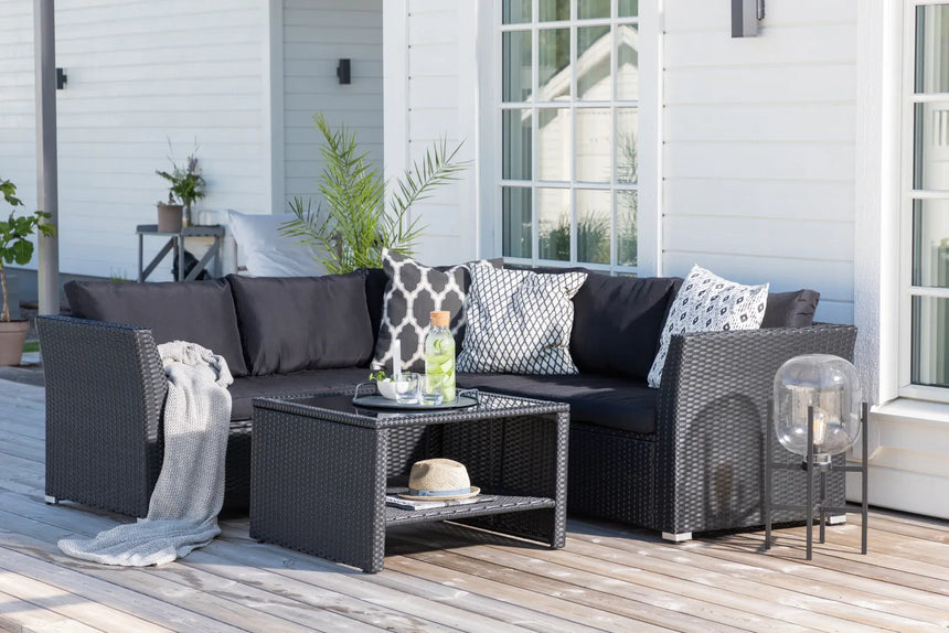Garten Set Haiti aus schwarzem Geflecht mit schwarzen Polyesterkissen von Venture Home – Bild 28