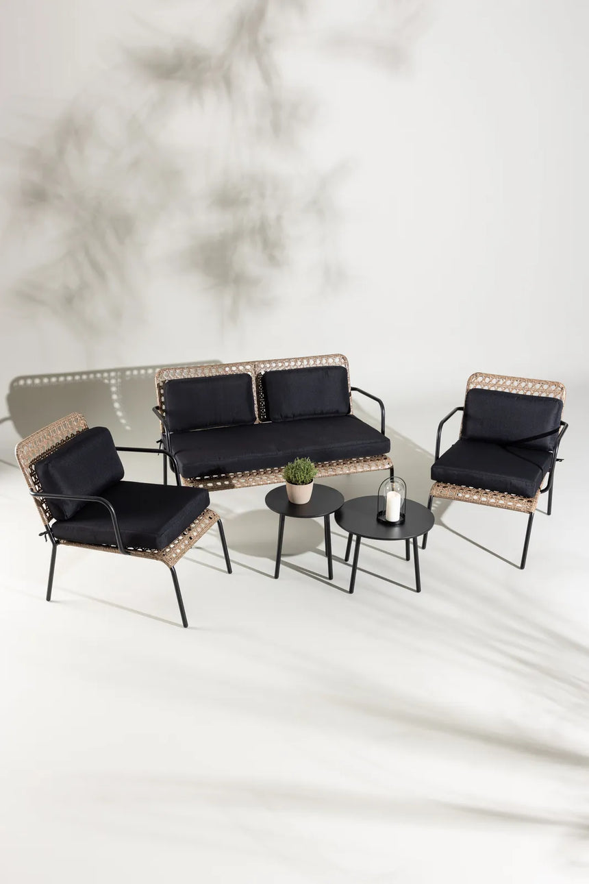 Garten Sitzgruppen-Set Paola aus Stahl und Naturgeflechtrattan in Schwarz und Natur von Venture Home – Bild 13