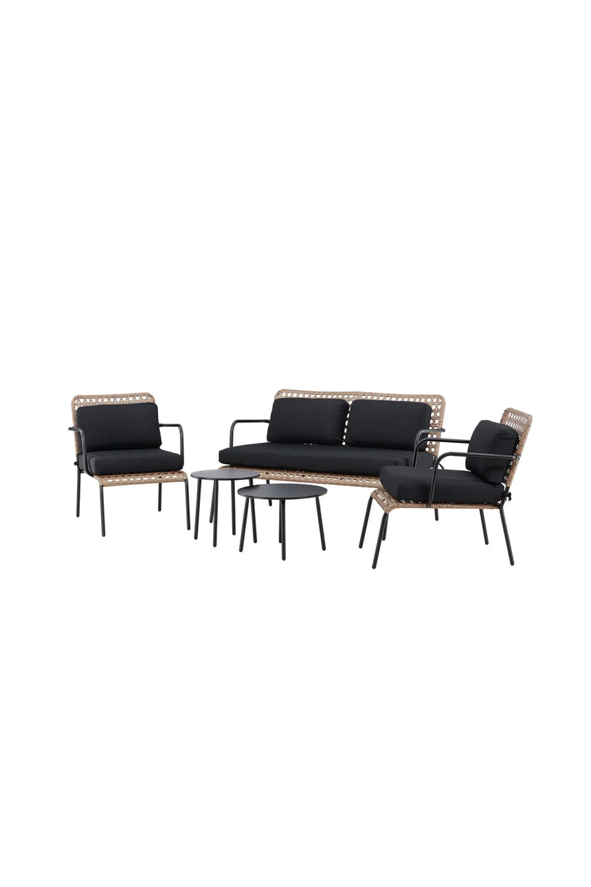 Garten Sitzgruppen-Set Paola aus Stahl und Naturgeflechtrattan in Schwarz und Natur von Venture Home – Bild 2