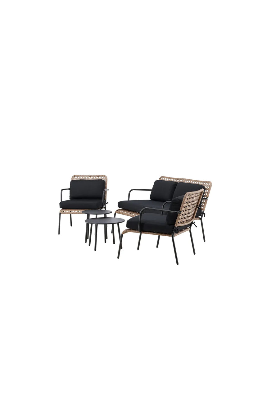 Garten Sitzgruppen-Set Paola aus Stahl und Naturgeflechtrattan in Schwarz und Natur von Venture Home – Bild 3