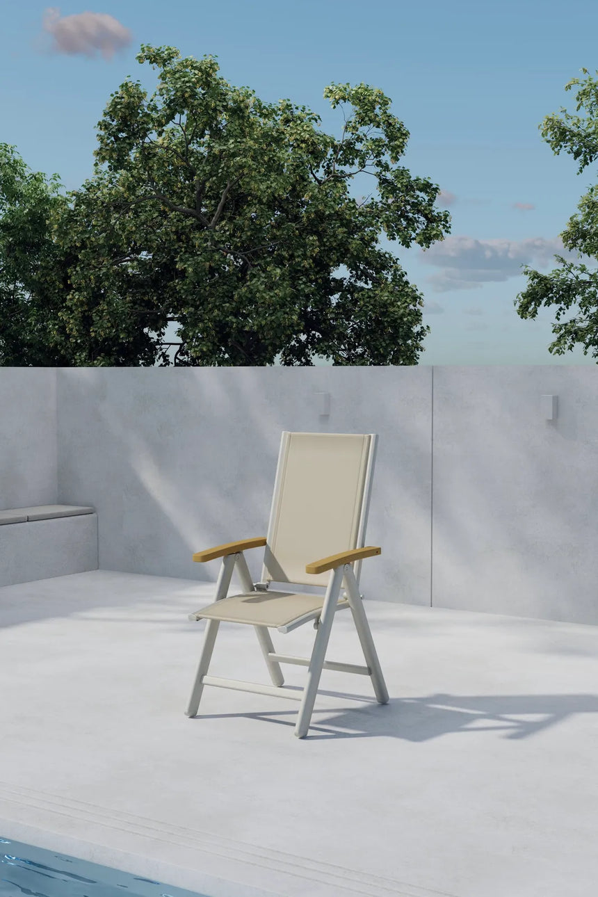 Gartenstuhl Panama aus Aluminium, Teak und Textilene in Beige, 5-fach verstellbar von Venture Home – Bild 4