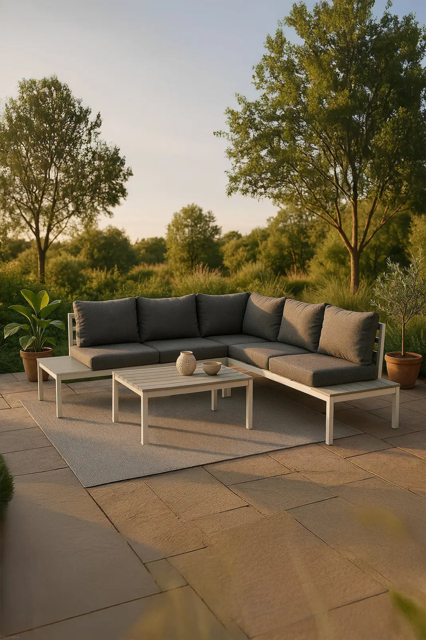 Outdoor Lounge-Eckgruppe Odense aus Aluminium und Aintwood in Weiss und Grau von Venture Home – Bild 14