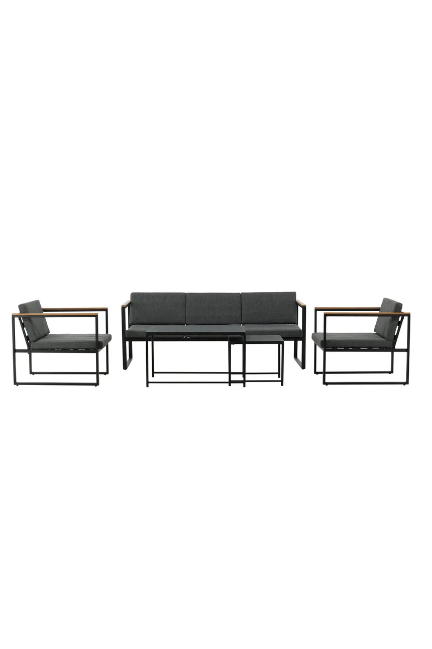 Outdoor Lounge-Sitzgruppe Dakar aus Stahl mit Sprayglas Tischplatte in Schwarz und grauen Kissen von Venture Home – Bild 1