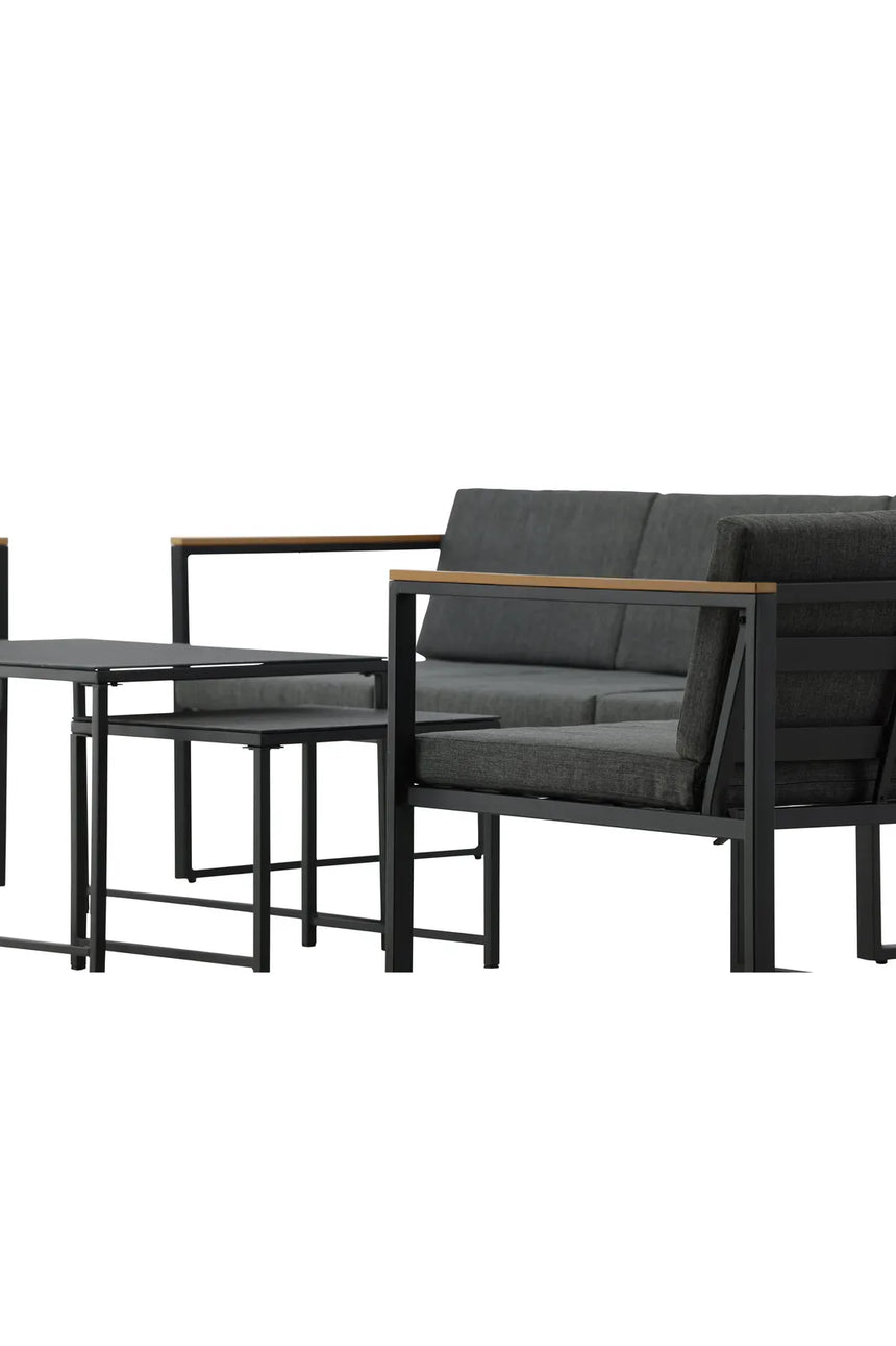Outdoor Lounge-Sitzgruppe Dakar aus Stahl mit Sprayglas Tischplatte in Schwarz und grauen Kissen von Venture Home – Bild 13