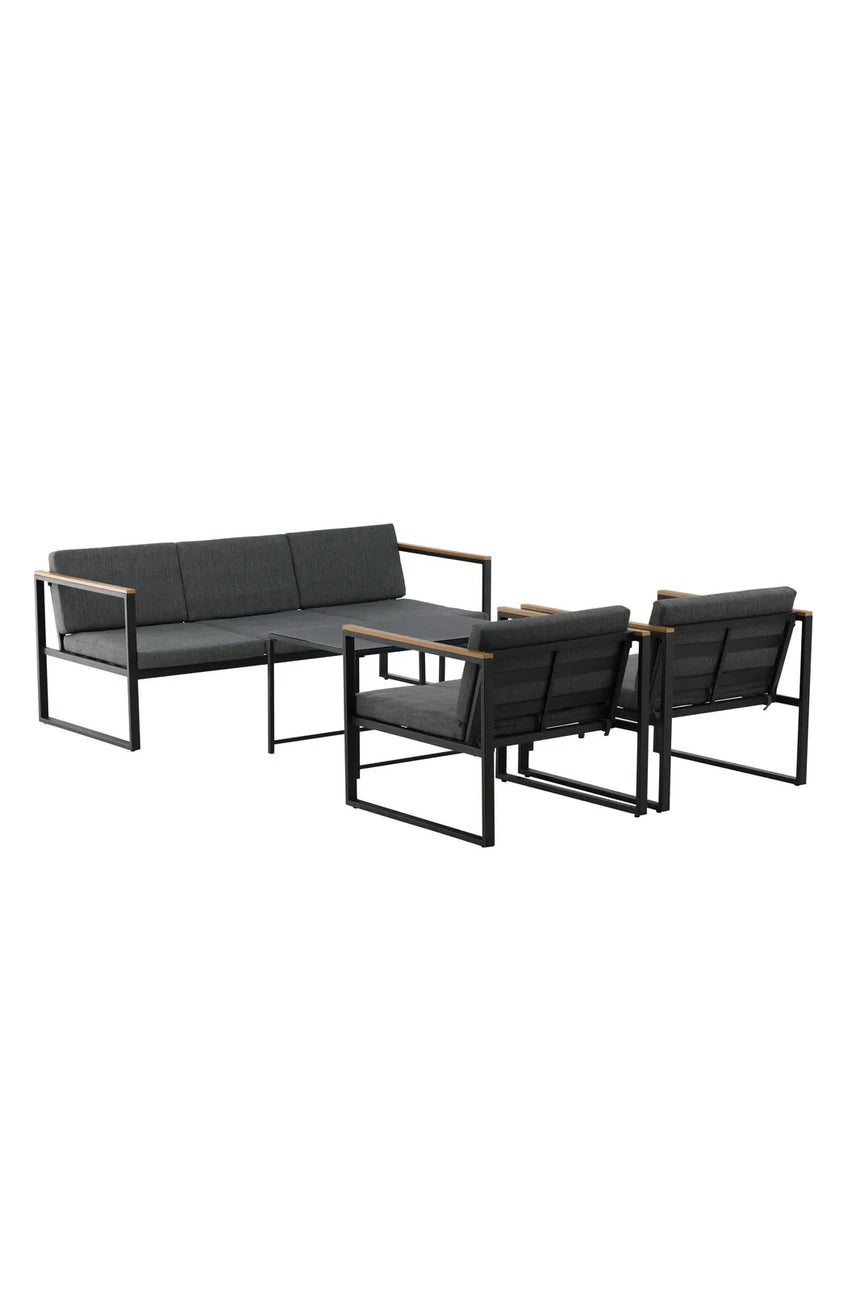Outdoor Lounge-Sitzgruppe Dakar aus Stahl mit Sprayglas Tischplatte in Schwarz und grauen Kissen von Venture Home – Bild 17
