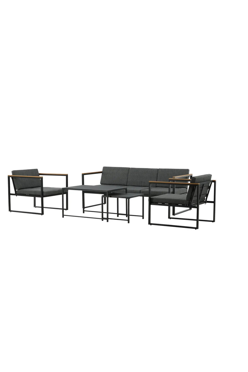 Outdoor Lounge-Sitzgruppe Dakar aus Stahl mit Sprayglas Tischplatte in Schwarz und grauen Kissen von Venture Home – Bild 2