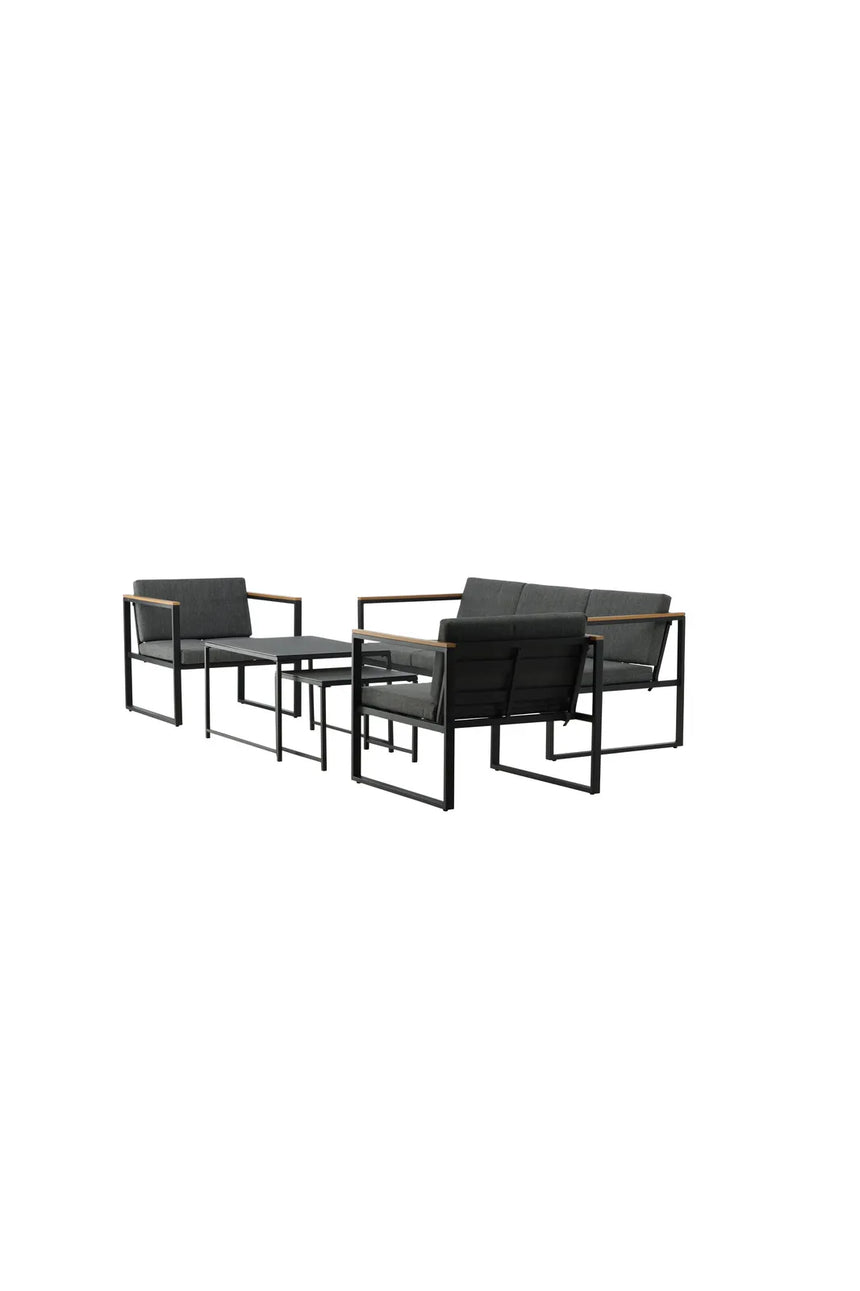 Outdoor Lounge-Sitzgruppe Dakar aus Stahl mit Sprayglas Tischplatte in Schwarz und grauen Kissen von Venture Home – Bild 3
