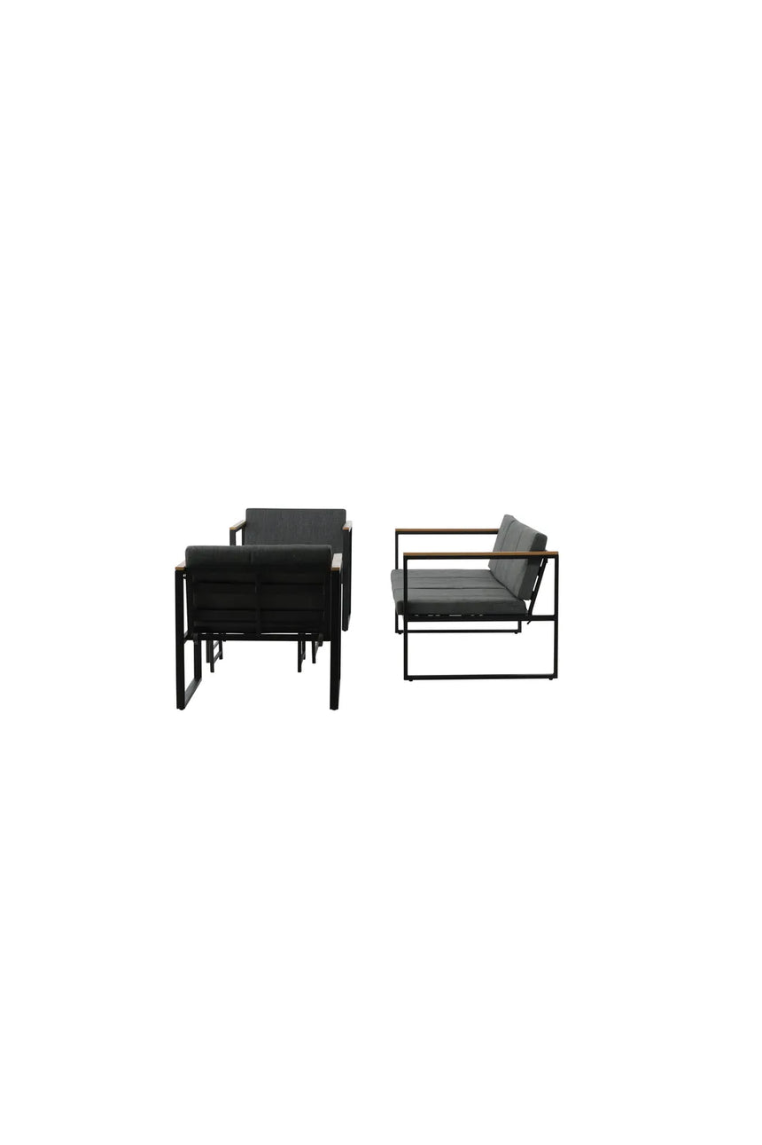 Outdoor Lounge-Sitzgruppe Dakar aus Stahl mit Sprayglas Tischplatte in Schwarz und grauen Kissen von Venture Home – Bild 4